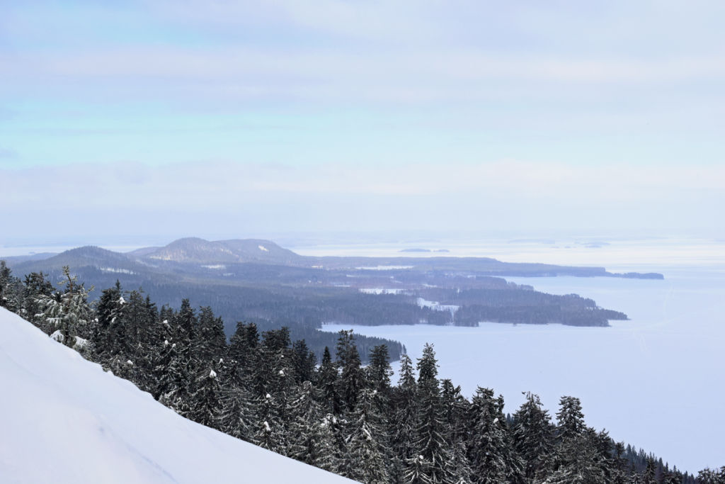 Talvinen näkymä Kolilta alas kohti Pielisen järveä.
